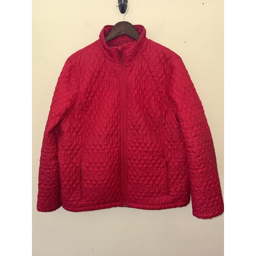 Lands' End PrimaLoft Quilted Puffer Jacket Red Women's XL 18 Full Zip
